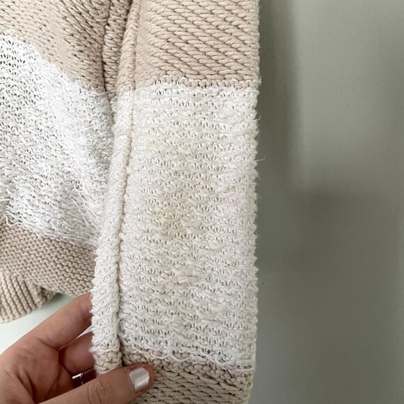 LOFT beige white knit full zip jacket sweater vintage style cotton linen size XS - Picture 9 of 10